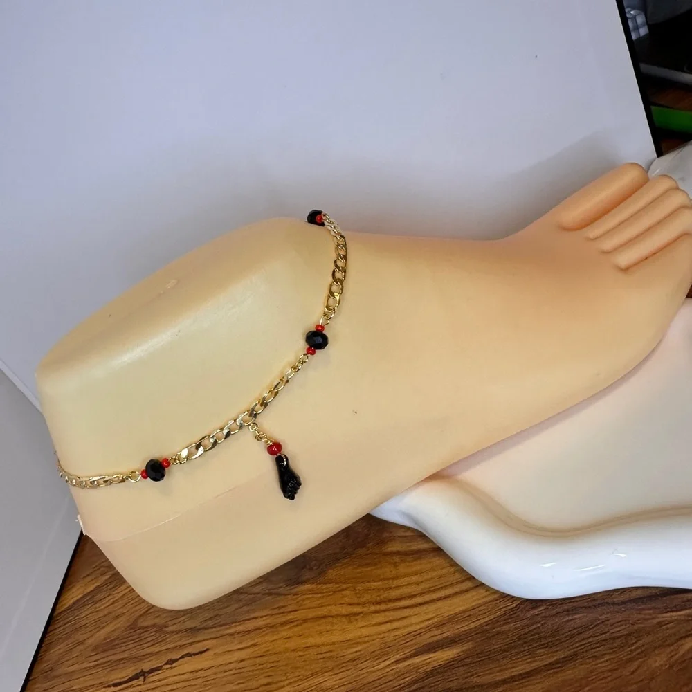 Gold Plated Anklet and Black Crystal Bead - Picture 1 of 2